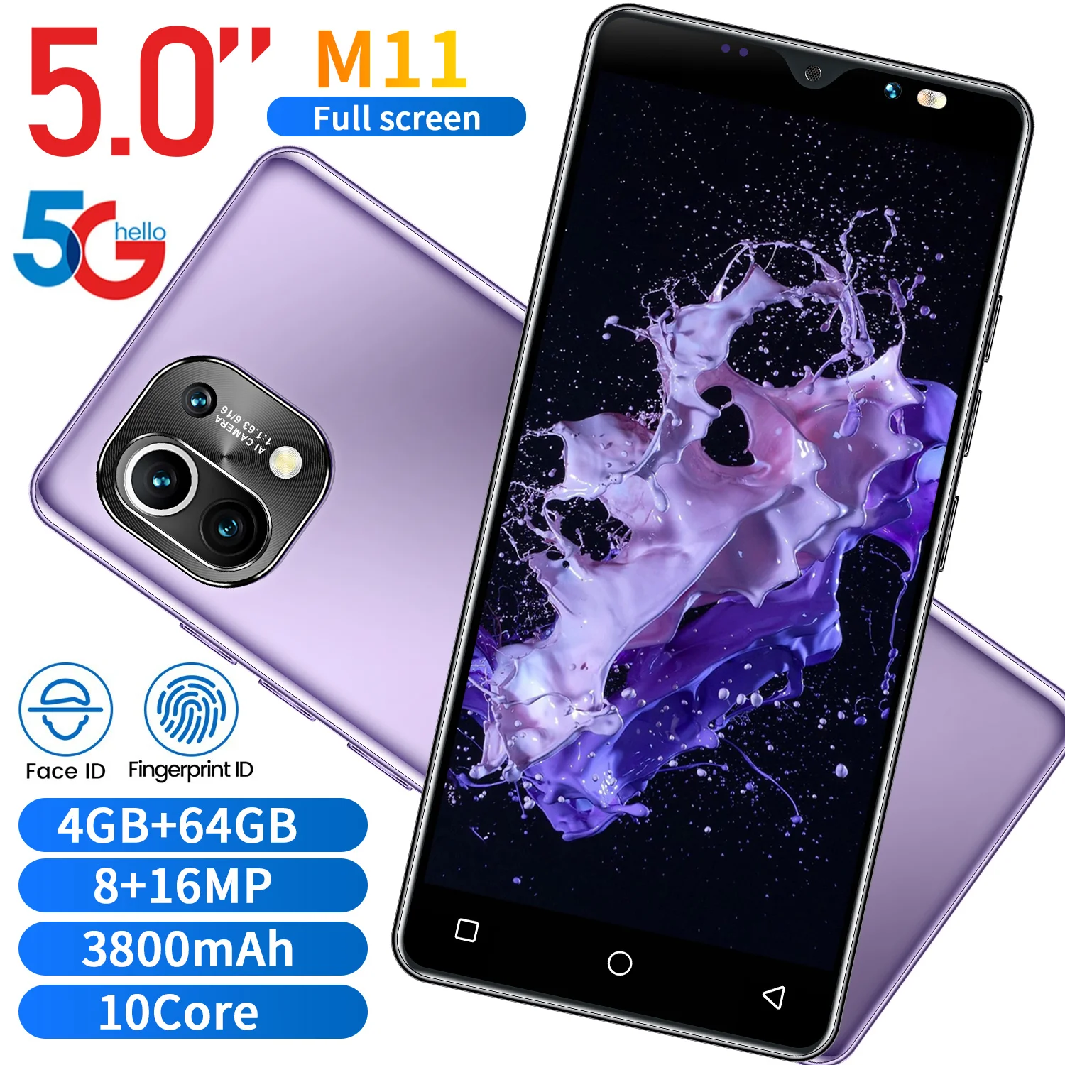 

Hot Sale M11 5.0 Inch 64GB Mini Smart Phone 3800mAh Deca Core 8+16MP Fingerprint Unlock Dual SIM+Micro SD Andriod 10 Cellphones