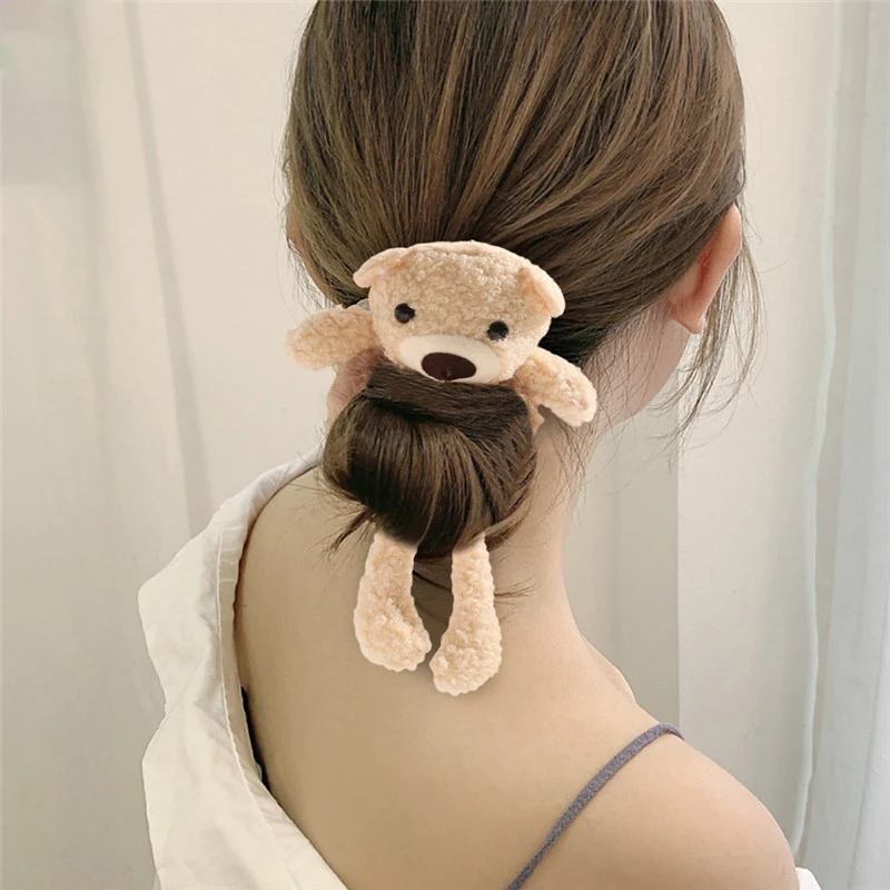 

Fashion Plush Bear Hair Scrunchie Women Cute Elastic Hair Bands Ponytail Holder Hair Rope Korean Headwear Girls Hair Accessories