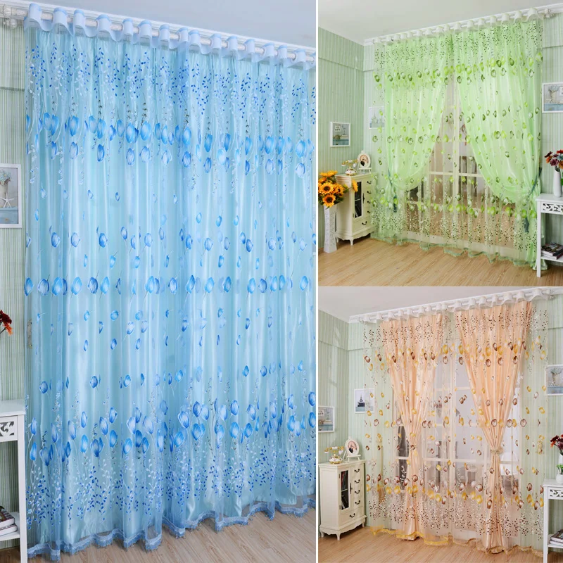 

1PC Window Curtains Sheer Voile Tulle for Bedroom Living Room Balcony Kitchen Tulip Pattern Sun-shading cortinas rideaux