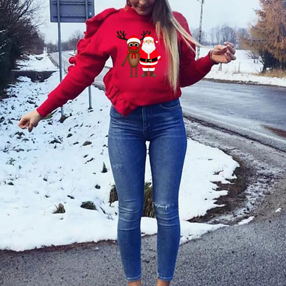 Пальто Женская толстовка худи толстовки спортивные толстовки для отдыха с рождественским оленем и длинными рукавами пуловеры, блузка h4