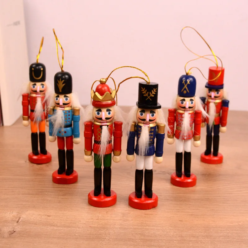 

12cm 6pcs Wooden Nutcracker Soldier King Set Christmas Tree Pendant Children Gift Wine Cabinet Puppet New Year Home Decoration