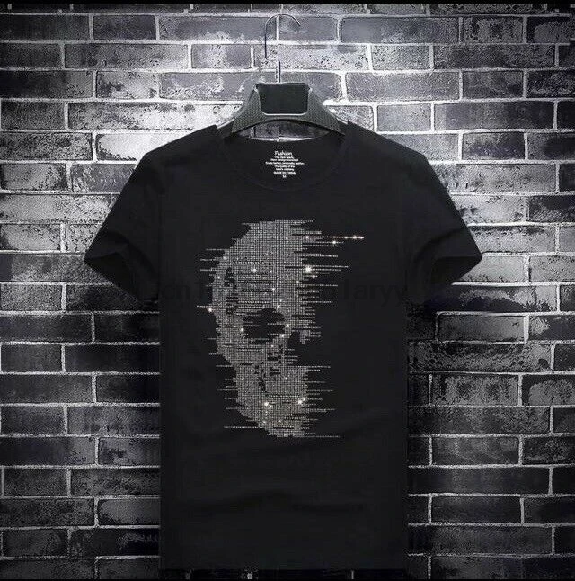 Large Iron-on Skull Skeleton Hot-fix Crystal Diamante Transfer Patch T-shirt |