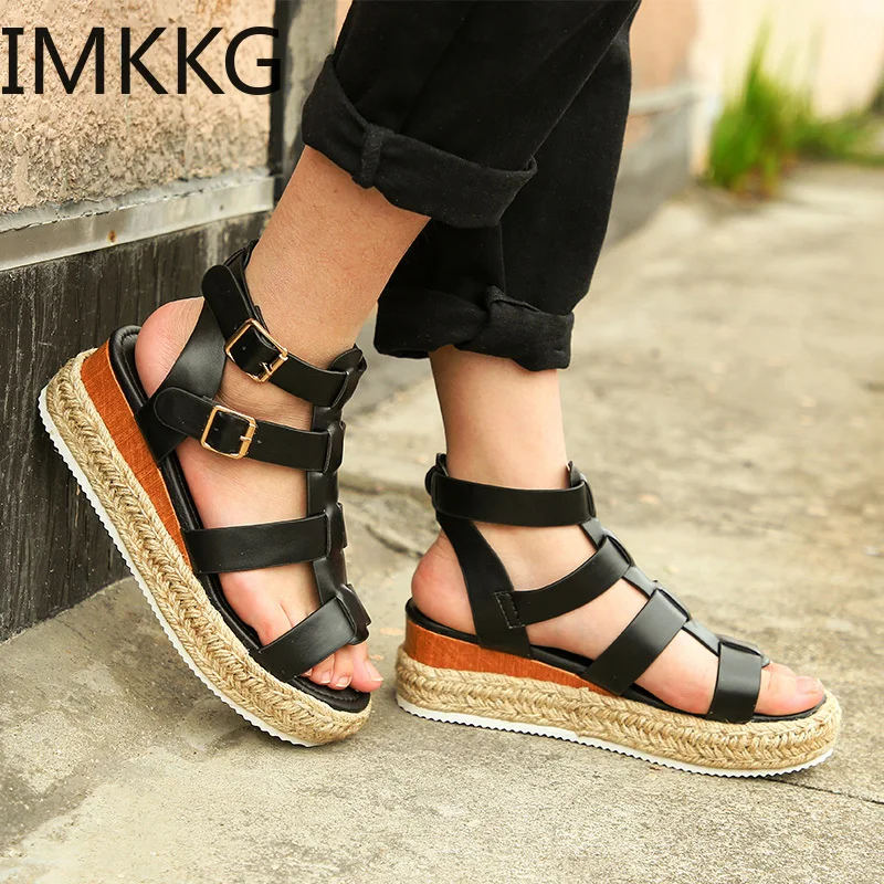 Женские туфли на танкетке женские Ремешок щиколотке Босоножки платформе