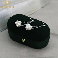 ashiqi natural freshwater pearl 925 sterling silver drop earrings hand knitted flower ball womens fashion jewelry gift