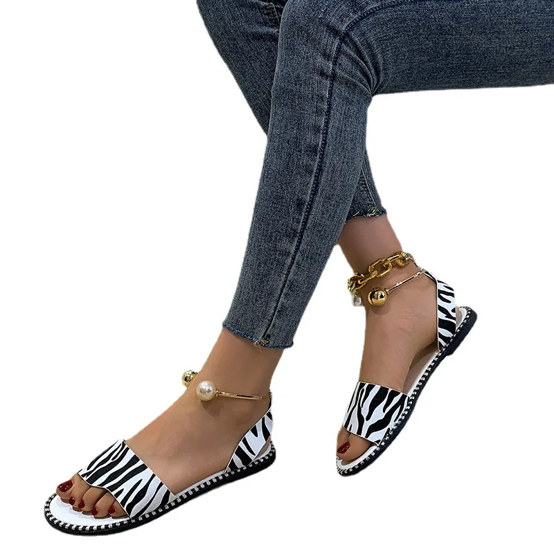 

Sandals Women's Metal Buckle Flat 2021 Summer Casual Lightweight Ladies Pedal Sandals