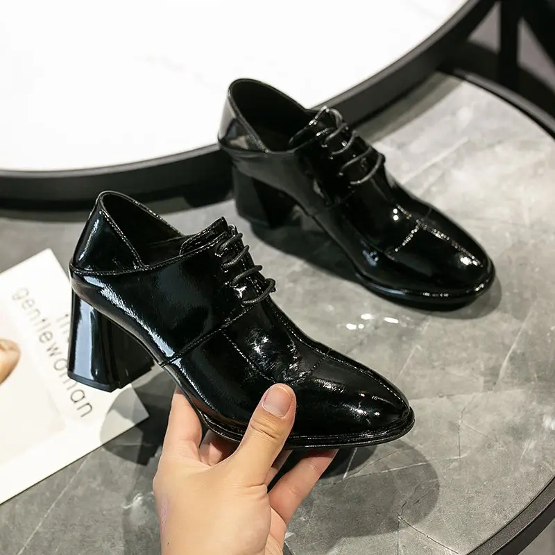 

2020 British Style High Heels Women's Spring/Fall Shoe Women Pumps NEW Office Work Shoes Suqare Heel Slip On Black Beige