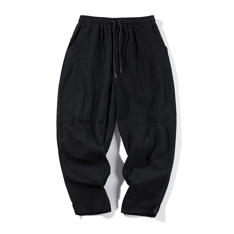 

Korean Style Harem Pants Fashion Men Vintage Solid Wide Leg Trousers Plus Size Pockets Drawstring Waist Male Pants Dropshipping
