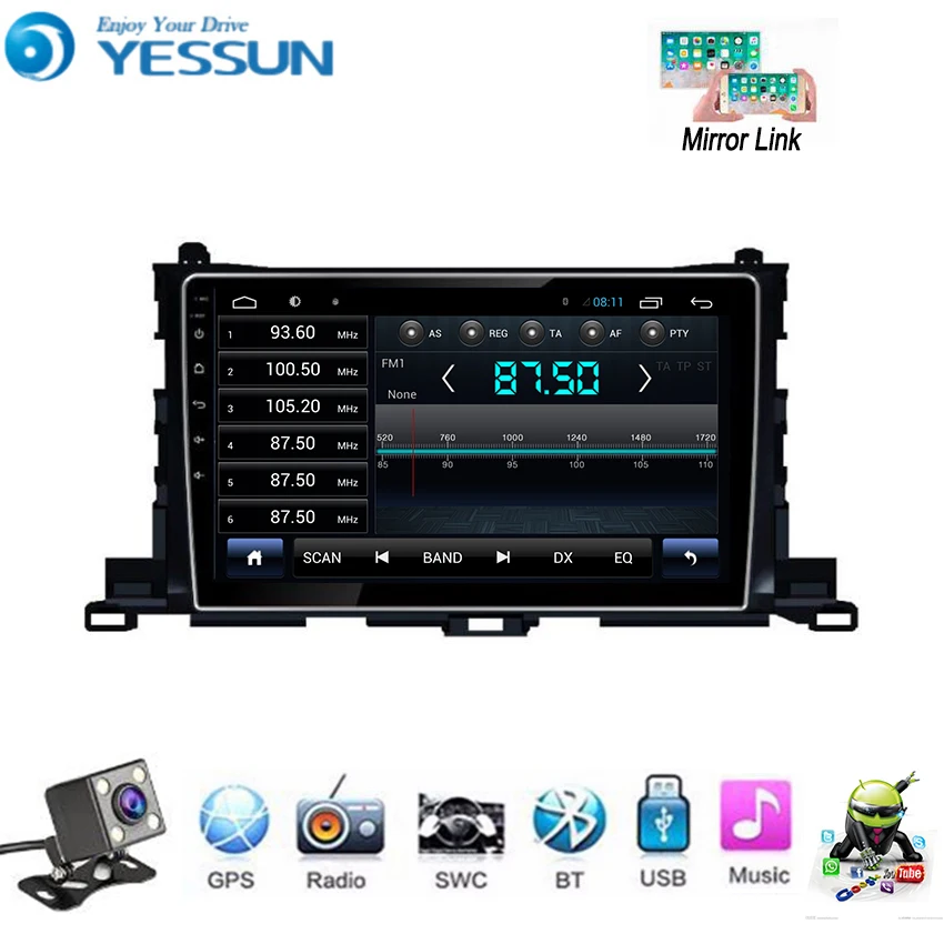 Автомобильный мультимедийный плеер YESSUN на Android для Toyota Highlander Kluger XU50 2015 ~ 2018 GPS