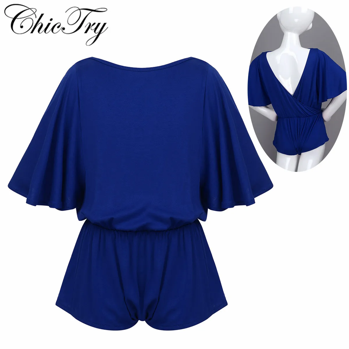 Детский свободный короткий комбинезон с рукавами летучая мышь и v образным