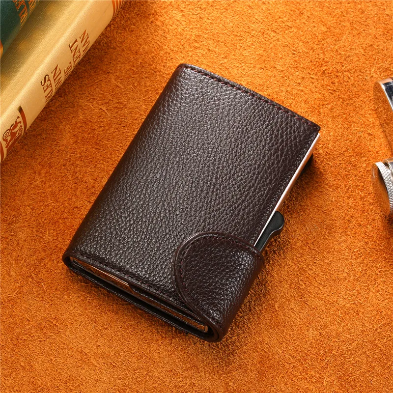 

BISI GORO 2021 Smart Wallet RFID Single Safety Box Credit Card Holder Vintage PU Leather Soft Men and Women Pop Up Card Wallet