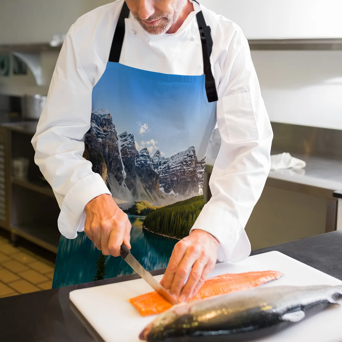 Красивый природный пейзаж горное озеро фартуки Регулируемый Холст Женский