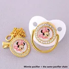 Детская пустышка Disney Minnie image с зажимом для соски и зажимом для соски 0-18 месяцев, безопасная для детей, силиконовая, Гутта-перча, стальная пустышка с золотым зажимом