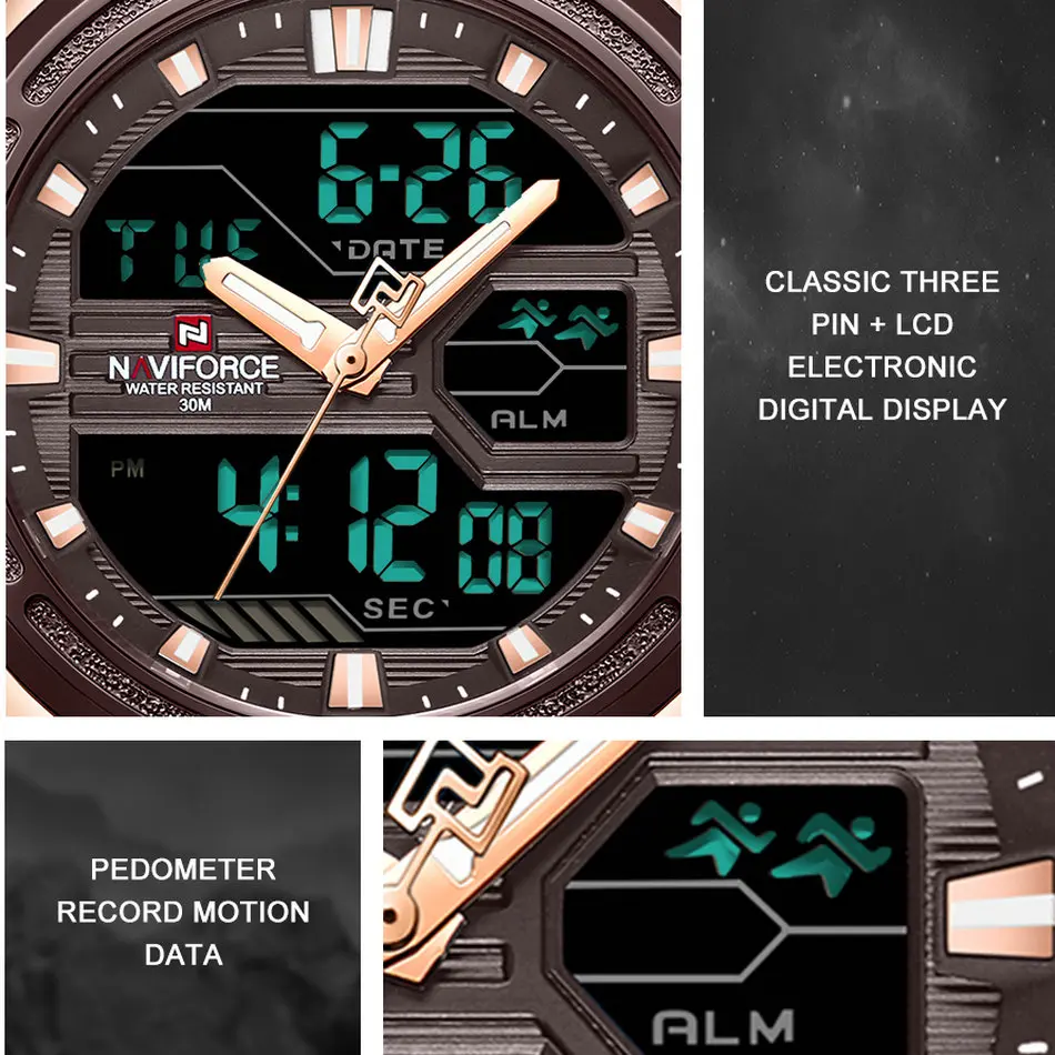 

NAVIFORCE Classic Quartz Watch Men Top Luxury Brand Dual Time Analog Digital Clock Stainless Steel Strap Male relogio Waterproof