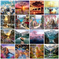 sdoyuno landscape paint by numbers diy oil painting by numbers on canvas scenery 60x75cm frameless number painting decor