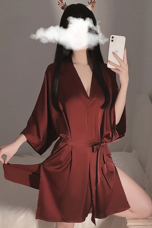 

French Silky Kimono Robe Smooth Boyfriend To Wear Sexy Lingerie Robes Satin Bathrobe Women Sleepwear Underwear Dropshipping