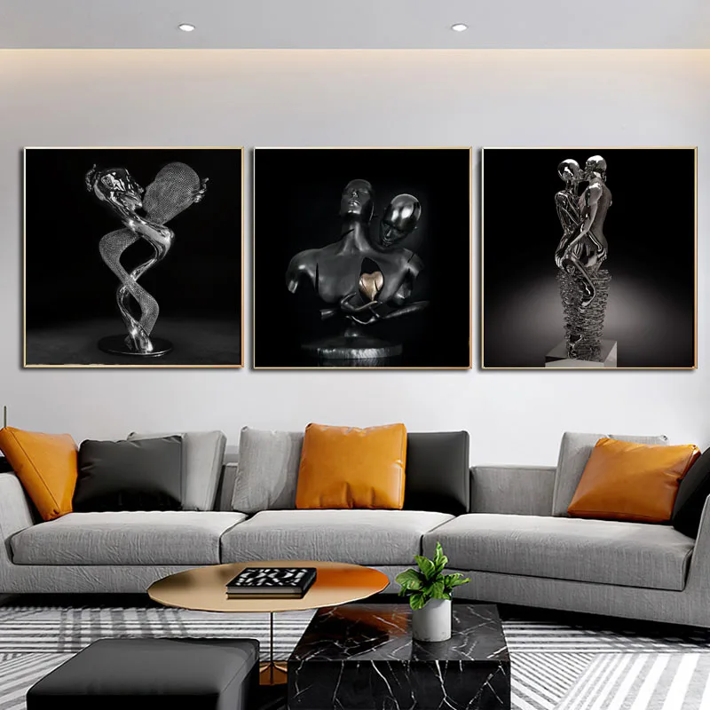 Скандинавская Металлическая Статуя пар холст картина плакаты и абстрактная