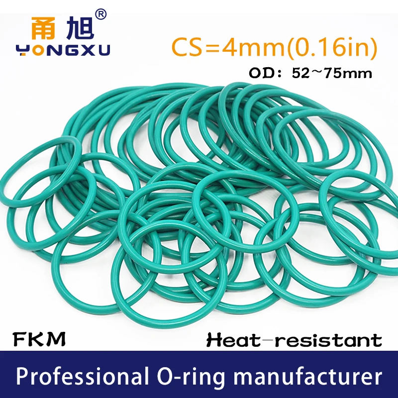 

Green FKM Rubber fluororubber O-rings Seals CS4mm OD52/55/58/60/62/65/66/68/70/75*4mm o ring Seal Gasket Rings Sealing Washer