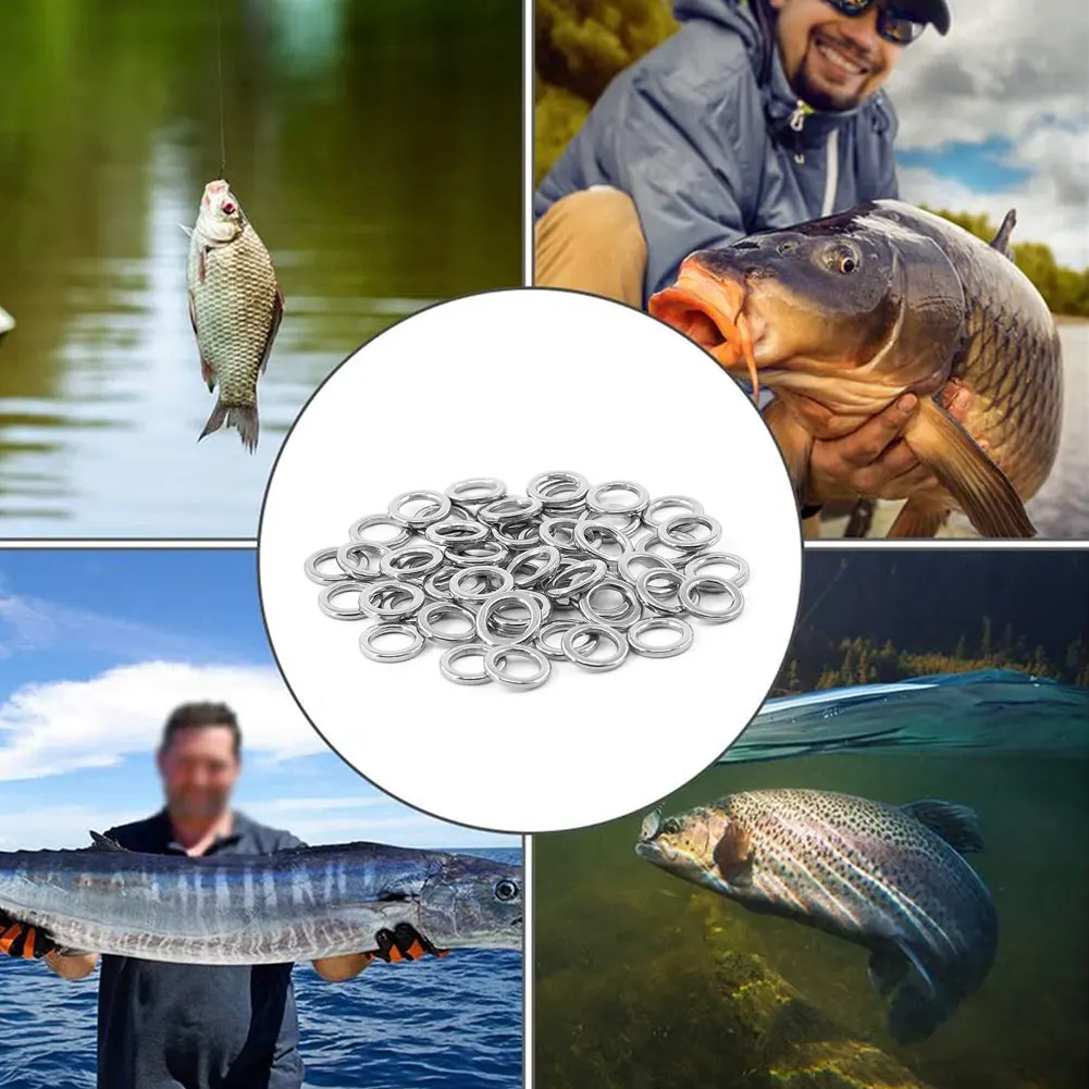 

50Pcs Fishing Rings Stainless Steel Split Rings Strengthen Solid Ring Lure Connecting Ring Fishing Accessories 4/5/6/7/8MM