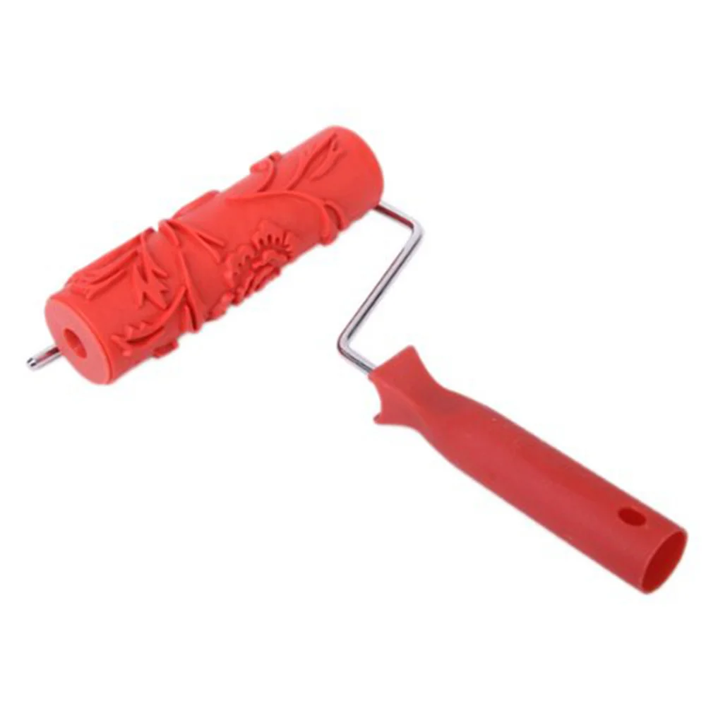 

7-inch DIY Wall Decoration Empaistic Flower Pattern Painting Roller with Handle (Red)