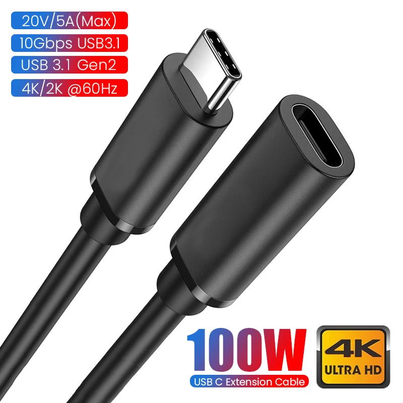 

HD 4K 60Hz PD 5A USB3.1 Type-C Extension Cable 100W USB-C Gen 2 10Gbps Extender Cord For Macbook Nintendo Switch SAMSUNG Laptop