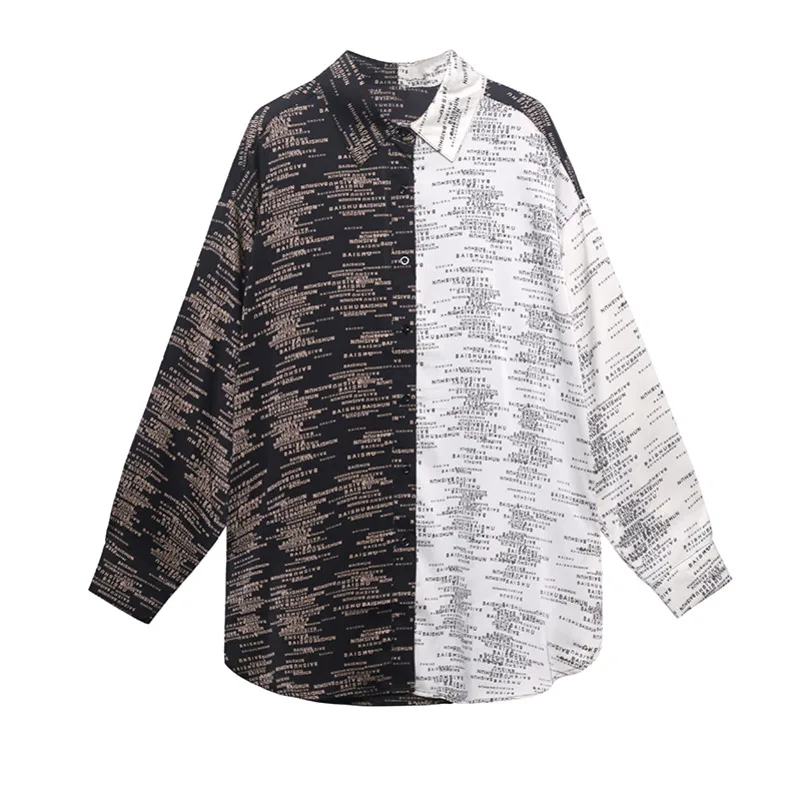 

kywommnz Women Shirt 2021 New Fashion Contrast Print Shirt Women Long Sleeve Top Spring Autumn 2021 E491