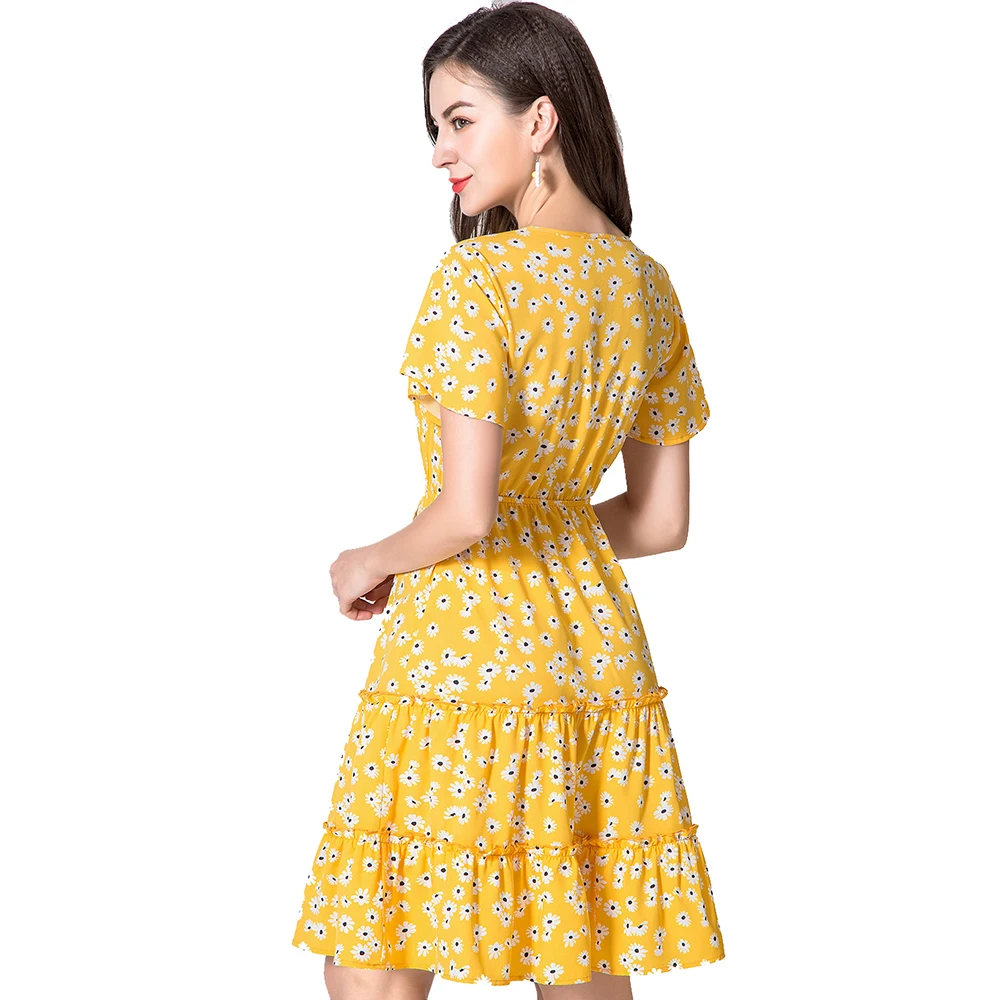 Женское платье с запахом и цветочным принтом ZOGAA Летнее мини V образным вырезом