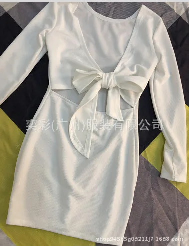 

2021 Fashion Women Casual Sexy Skinny Dress Autumn Winter Long Sleeve Round Collar Lady Backless With Button Solid Color Dress