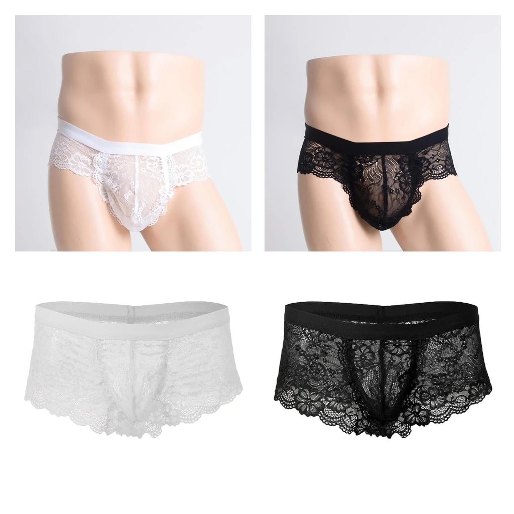 Pack of 2 Men See Through Lace Briefs Panties Pouch Thong Underwear Lingerie Erotic Underwear