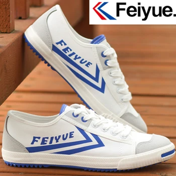 Feiyue/обувь; дышащая парусиновая обувь на плоской подошве; кроссовки для тхэквондо; женская и Мужская Спортивная обувь; обувь для ходьбы, боевых искусств, кунг-фу, скейтбординга - Цвет: White blue 37