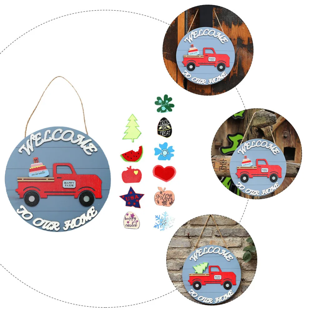 

1 Set Truck Pendant Welcome Board Pendant Wooden Board Decor Doorplate Decor