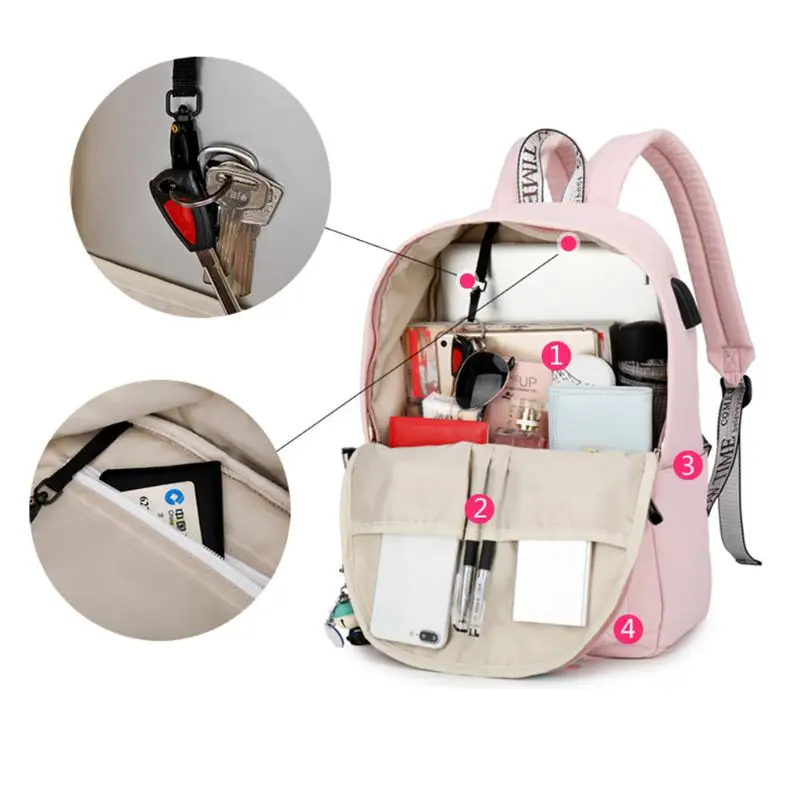 

Fashion Anti Theft Reflective Women Backpack USB Charge Earphone Hole School Bags Girls Travel Laptop Bagpack Bookbags J60D