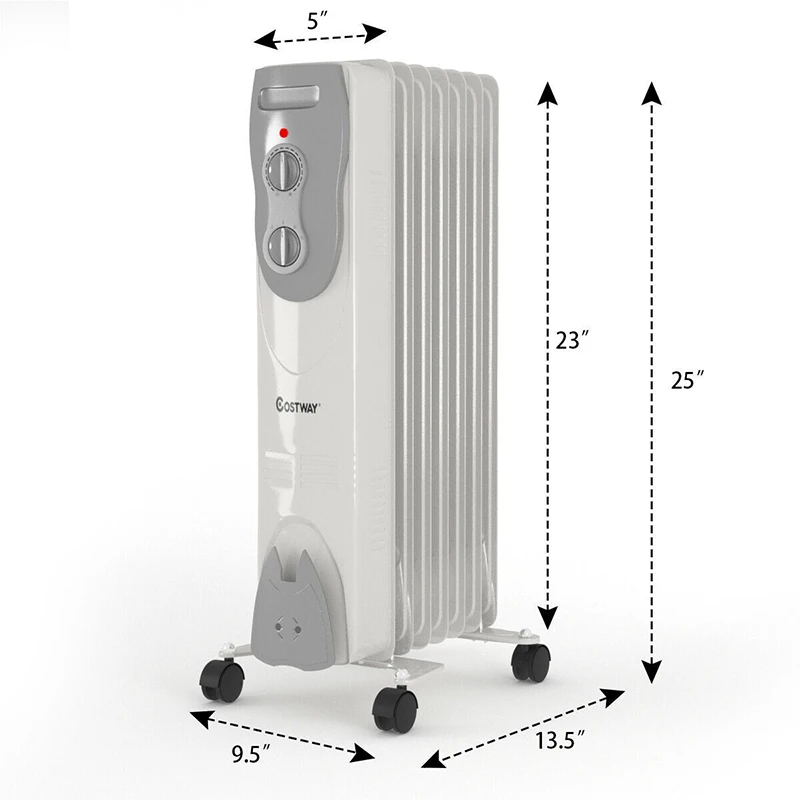 

COSTWAY 1500W handle Portable Heater Energy saving safety warmer w/Adjustable Thermostat Noise-free Heater Oil-filled