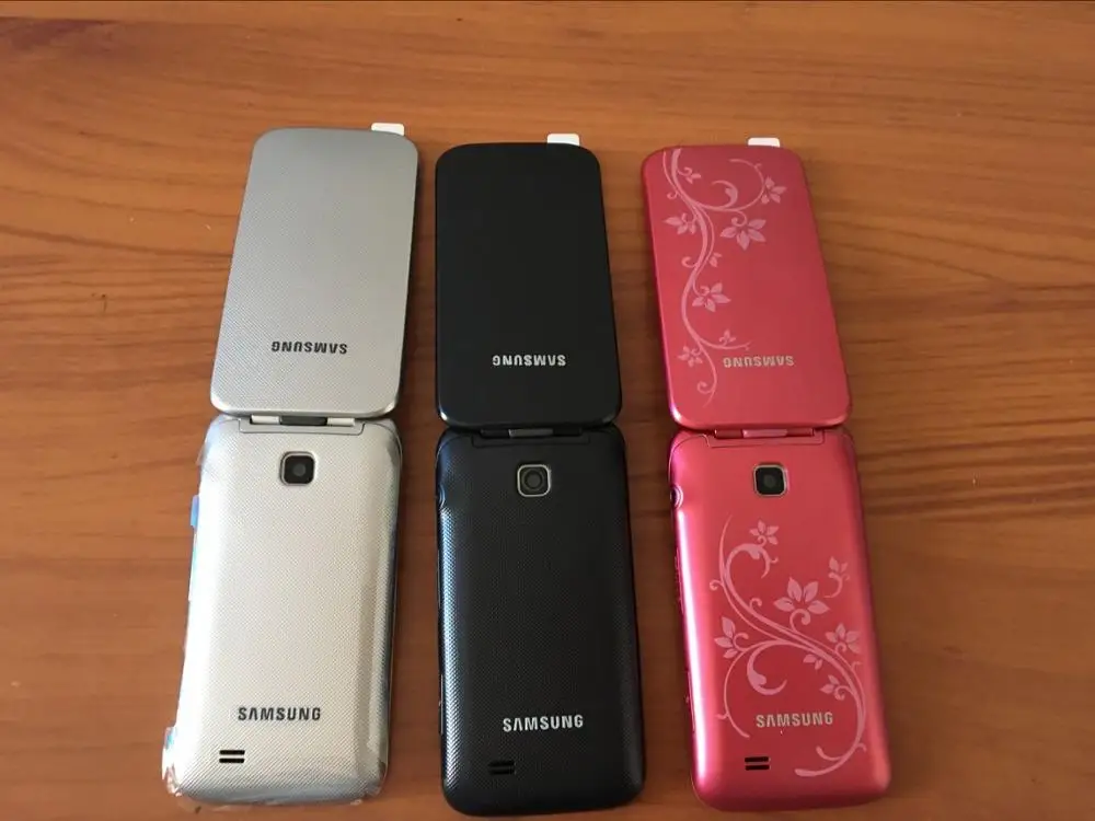 Разблокированный samsung C3520 Флип Мобильный телефон 1.3MP черный/серебристый/розовый цвет 2," Bluetooth Цветочная версия