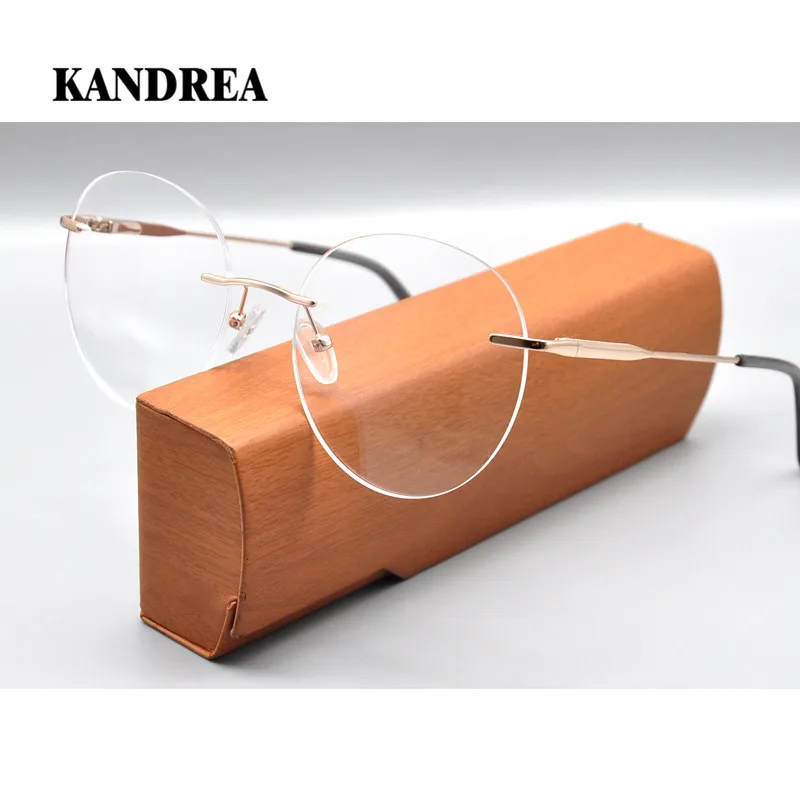 

KANDREA, Бизнес Стиль, для женщин и мужчин, большая оправа, круглые очки, нержавеющая сталь, ультралегкие очки, модные ретро очки без оправы