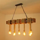 Люстра из цельного дерева в стиле индастриал, подвесной светильник из цельного дерева с пеньковой веревкой, лампа для бара, ресторана, кафе, столовой, висячий светильник