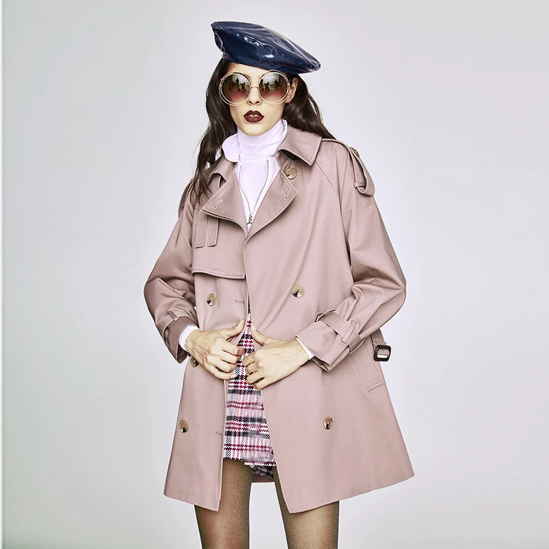 

2020 Autumn Women Trench Coat Double Breasted Coat With Sashes Women Trench OL Chic Solid Loose Coat Windbreaker Casaco Abrigo