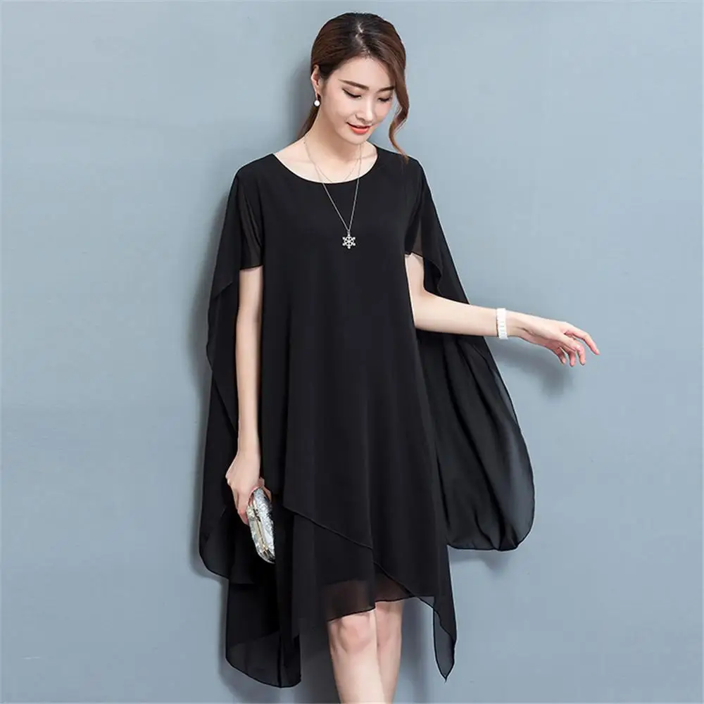 Черное Шифоновое Платье накидка элегантное вечернее платье для женщин размера