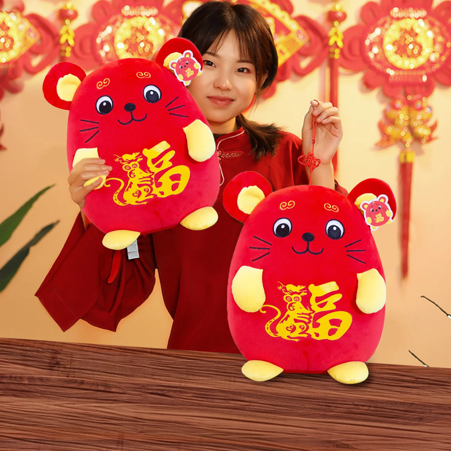 Китайская Новогодняя кукла красная крыса украшение на год мыши праздничные