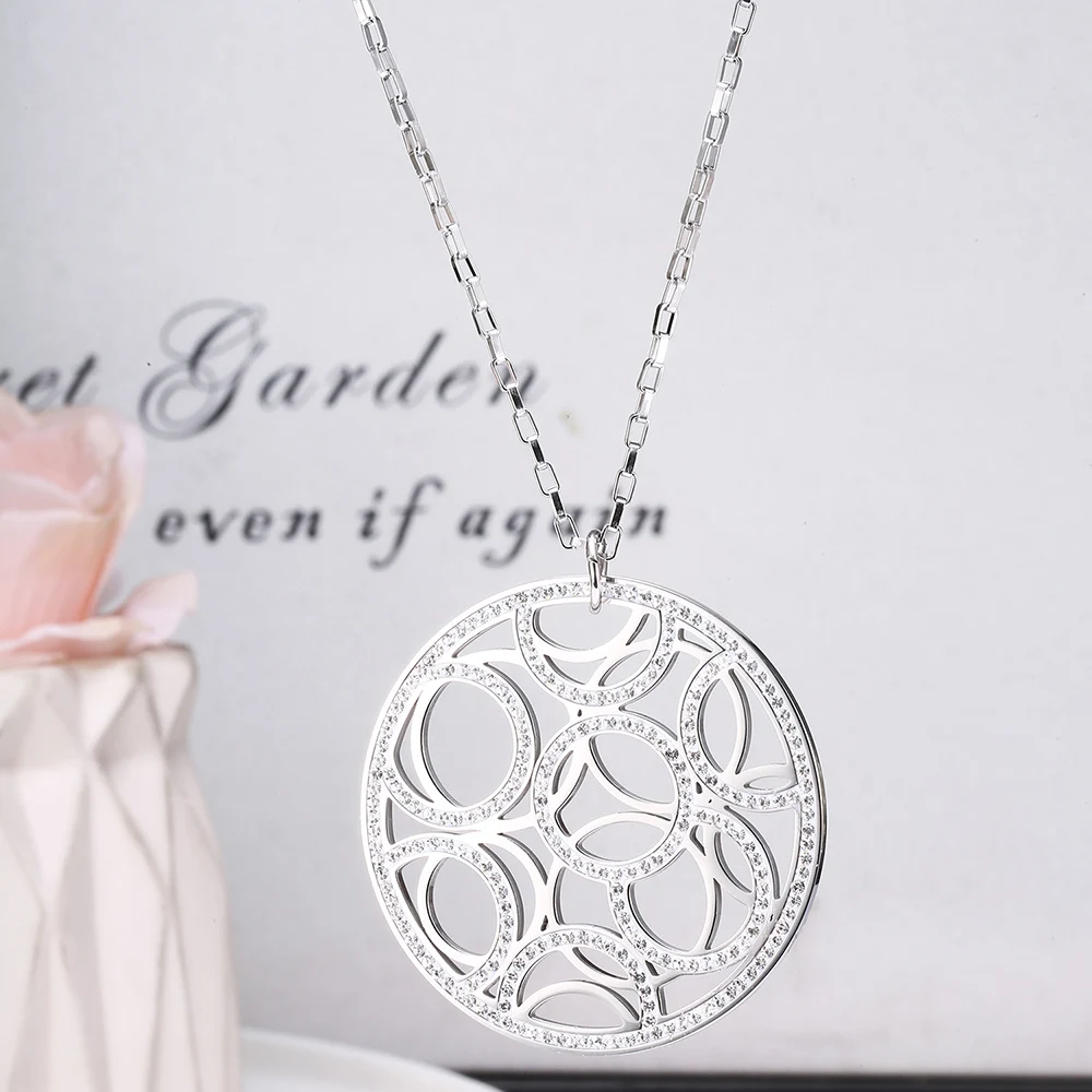 Модное ожерелье с круглым кулоном кристаллами для женщин длинное очаровательное