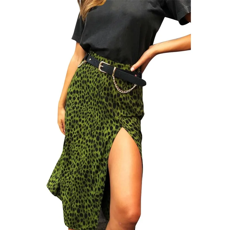 Юбка-миди леопардовая женская с высокой талией, пикантная модная юбка с разрезом, с леопардовым принтом, на лето от AliExpress WW