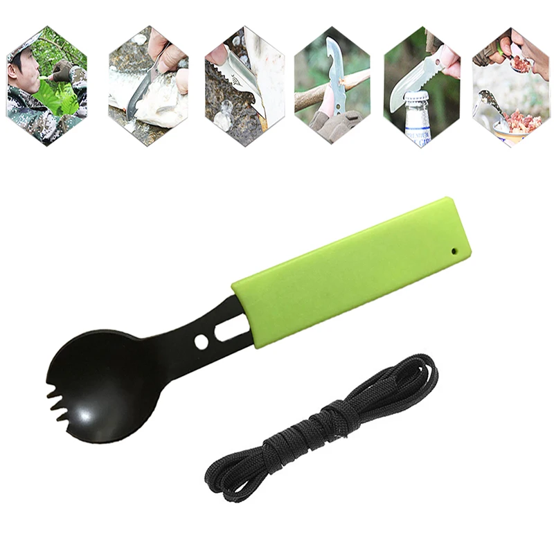 

Camping Tool urvival Kit Cookware Spoon Fork Bottle Opener Portable Multifunctional Safety & Survival Durable Stainless Steel