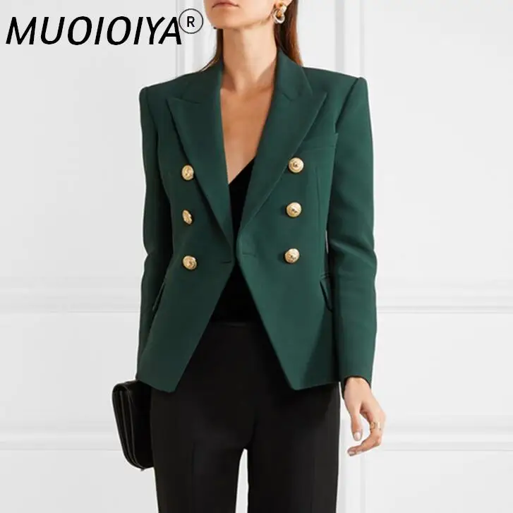 

Винтажный Классический элегантный двубортный Блейзер, Женская куртка 2021, облегающий костюм с длинным рукавом, куртка, зеленый Женский блей...