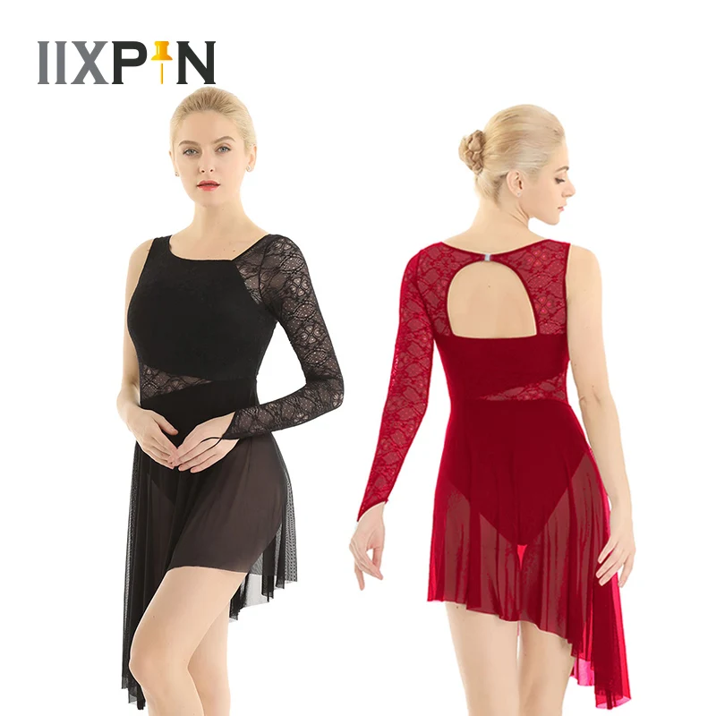 Женское современное балетное платье асимметричное купальник с одним длинным