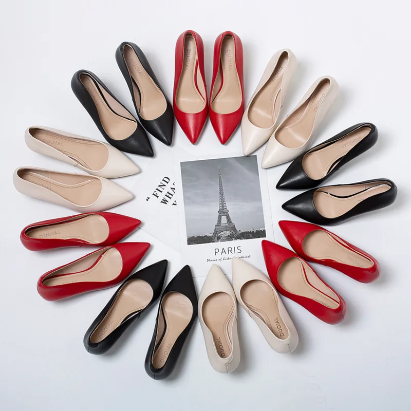 

Genuine Leather Office Thin Heels Pumps Women Shoes Pointed Toe Patent Leather Wedding Dress Shoes Woman Chaussures Femme