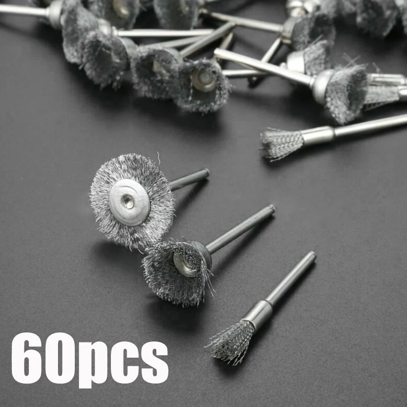 60 шт. 3 мм хвостовик стальные щетки колеса провода для удаления ржавчины