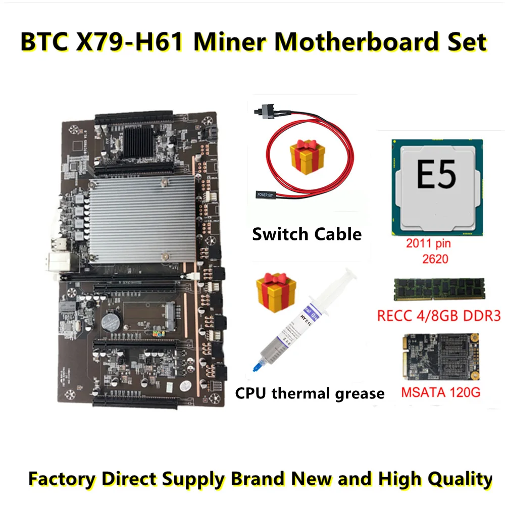

Разъем для материнской платы X79-H61 LGA 2011, для майнинга, ЦПУ, 5 слотов PCIe PCI-E Express 3,0, X8, DDR3, для майнинга, поддержка 3060 GPU