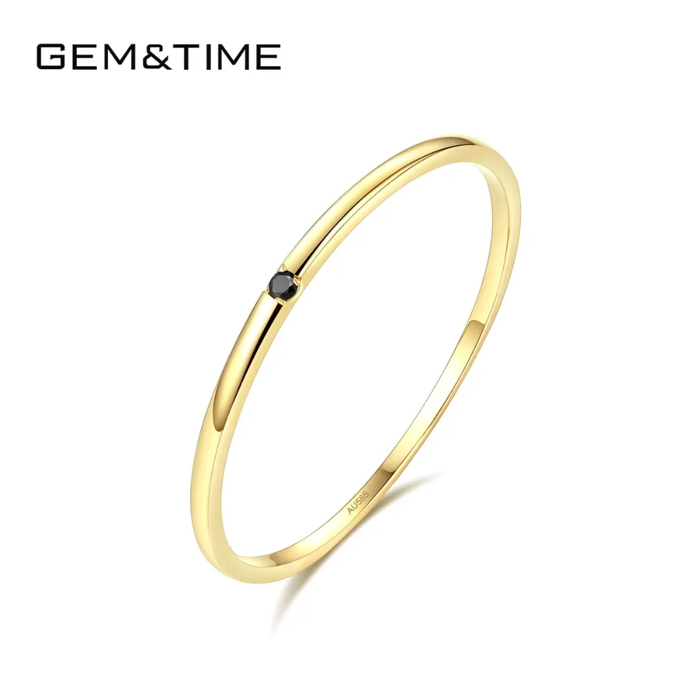 Gem& Time, классические кольца с черным топазом из твердого золота 14 к для женщин, обручальное кольцо, Пасьянс из желтого золота 585, очаровательное тонкое кольцо, подарок Anillos
