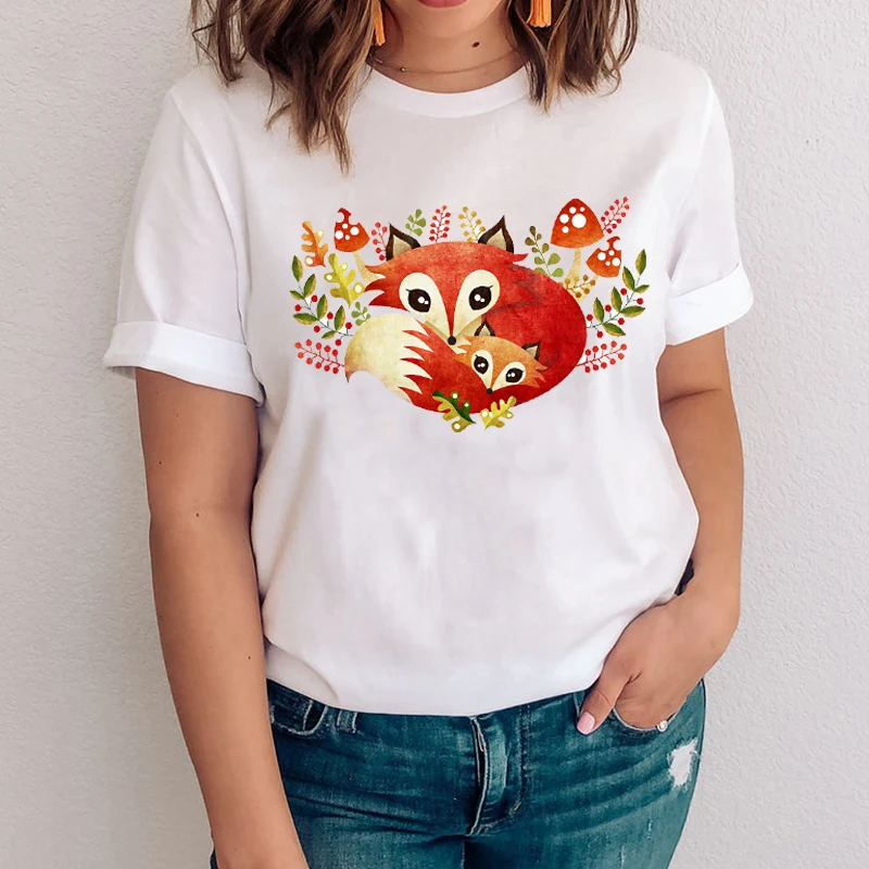 

Women Graphic Fashion Cartoon 90s Trend Clothing Fox Animal Clothes Lady Tops Clothing Tees Print Female Tshirt T-Shirt