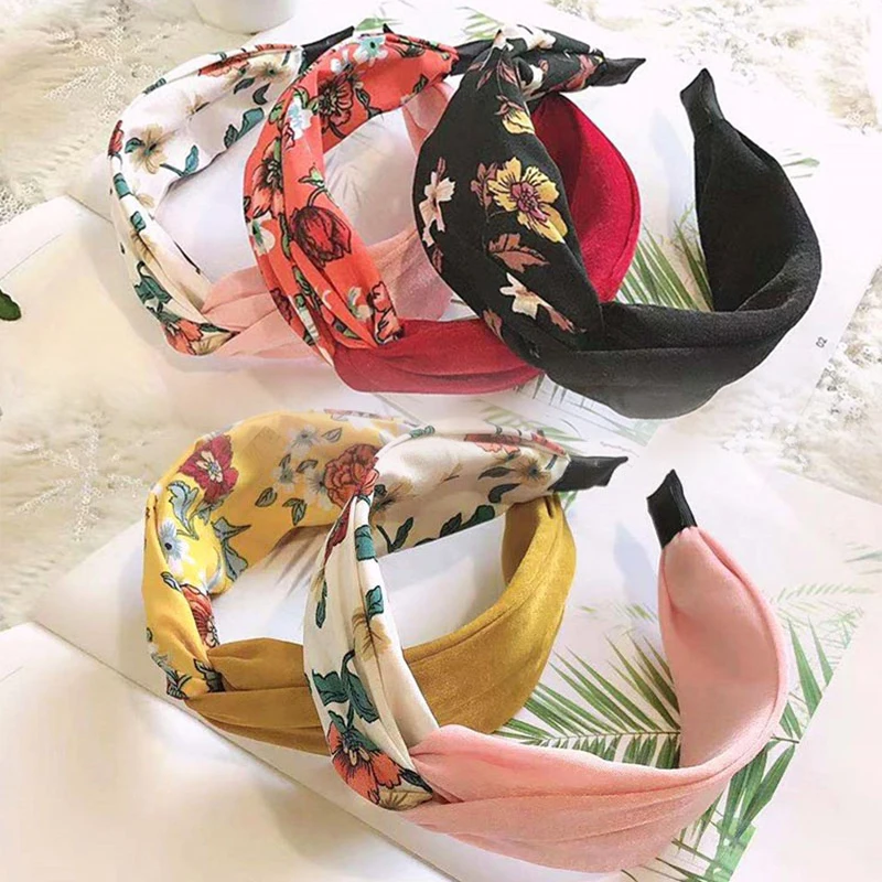

New Korean Headwrap Knot Cross Hair Hoop Hair Bands Flower Wash Yoga Hairband Print Wide Headwear Hair Accessories