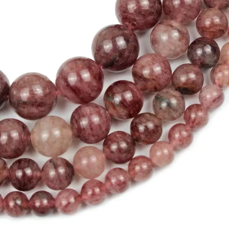 

Natural Stone Strawberry Quartz Round Loose Spacer Beads For Jewelry DIY Making Bracelet Necklace Accessories 15'' 6/8/10/12mm